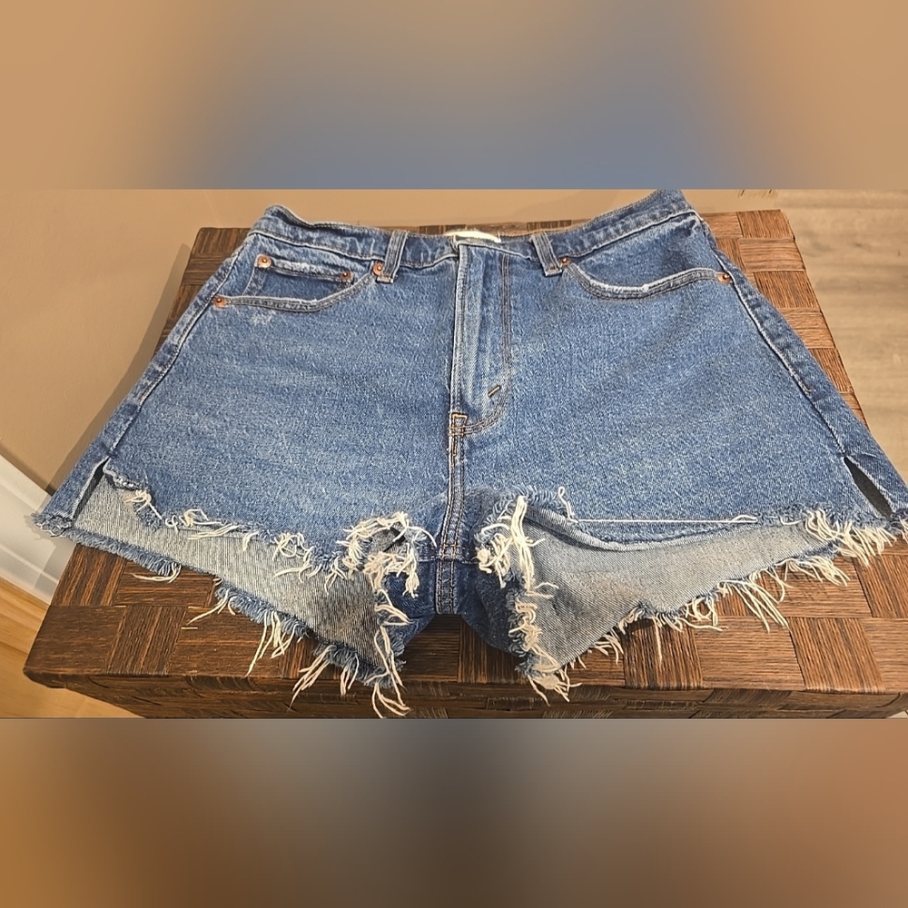 Abercrombie & Fitch The Mom Short High Rise, Distressed Denim Shorts 28/6